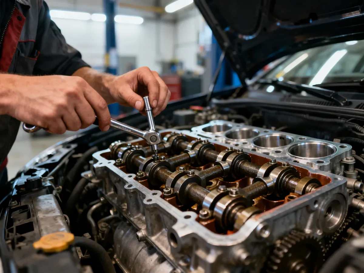 Mechanik sprawdzający popychacze hydrauliczne i wałki rozrządu przy zdjętej pokrywie zaworów