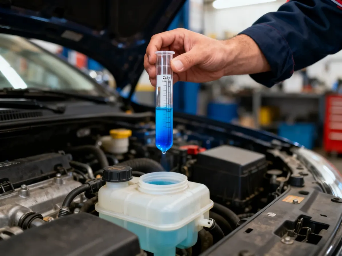 Mechanik wykonuje test CO₂ w zbiorniczku wyrównawczym płynu chłodniczego