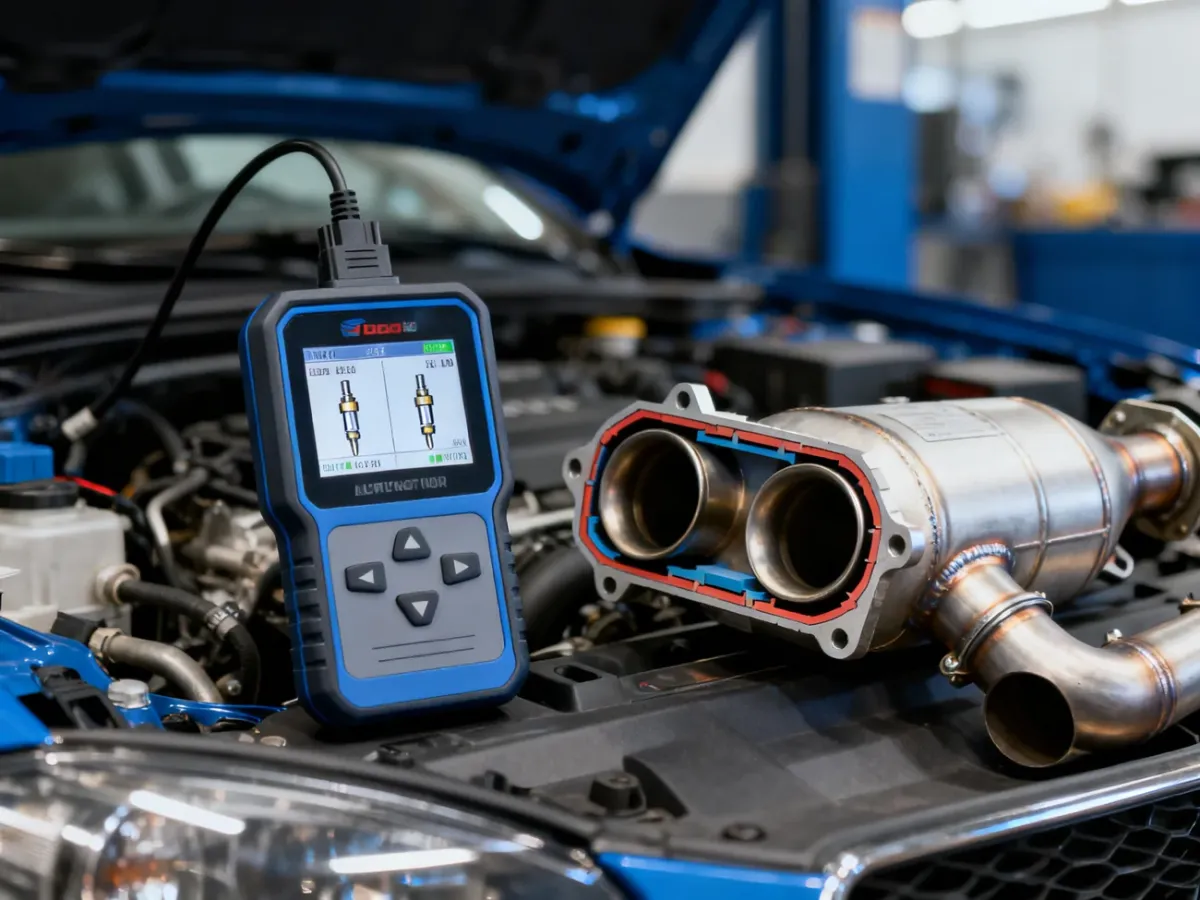 Tester OBD-II i katalizator podczas diagnostyki sond lambda