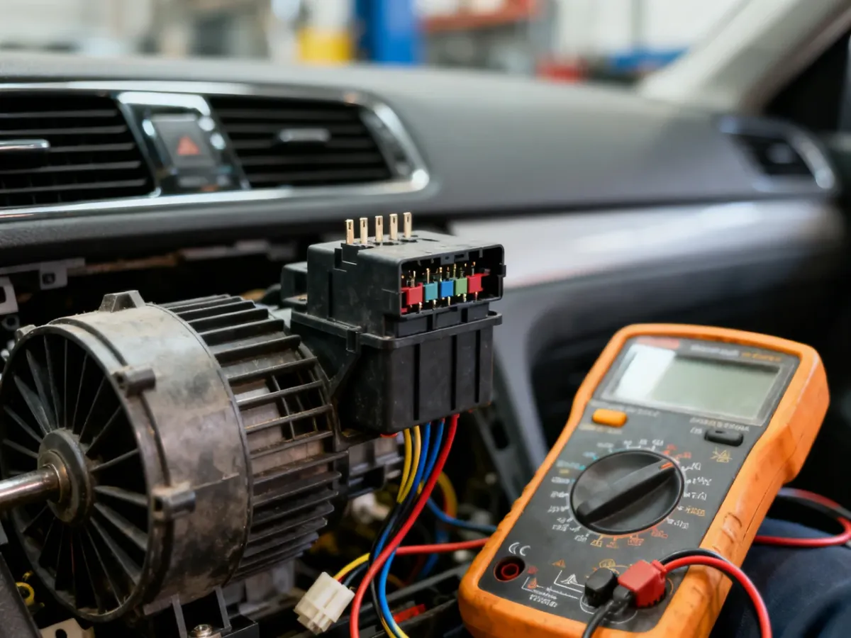 Kontrola rezystora dmuchawy i jego złącza elektrycznego w samochodzie
