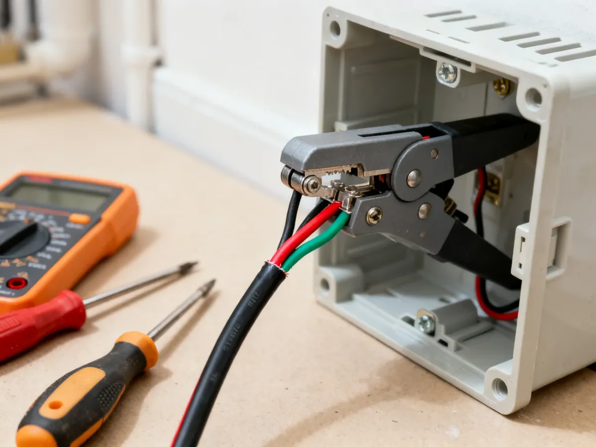 Łączenie przewodów złączką w otwartej puszce instalacyjnej